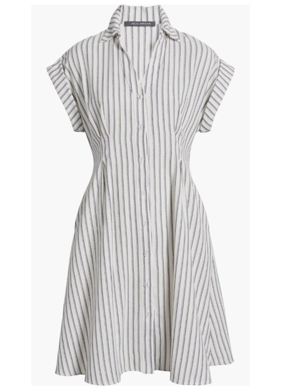 Linen Blend Shirt Dress Julia Jordan Striped Button Front L Navy White